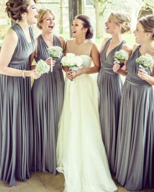 Long Convertible Grey Pleated Bridesmaid Dress BD2088