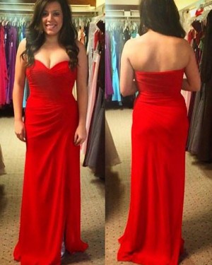 Simple Long Sweetheart Ruched Red Bridesmaid Dress BD2091
