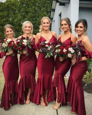 Long Mermaid Halter Burgundy Bridesmaid Dress BD2100