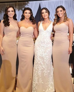 Simple Nude Sweetheart Satin Mermaid Bridesmaid Dress BD2115