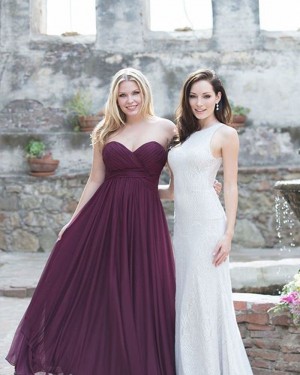 Simple Burgundy Sweetheart Ruched Chiffon Bridesmaid Dress BD2122