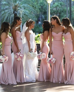 Sweetheart Satin Pearl Pink Mermaid Bridesmaid Dress BD2135