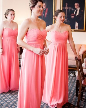 Sweetheart Chiffon Sheath Coral Ruched Bridesmaid Dress BD2141