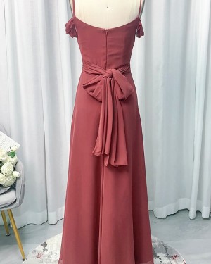 Ruched Chiffon Spaghetti Straps Fuchsia Bridesmaid Dress Bd2176