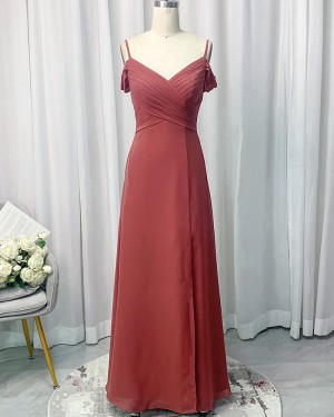 Ruched Chiffon Spaghetti Straps Fuchsia Bridesmaid Dress Bd2176