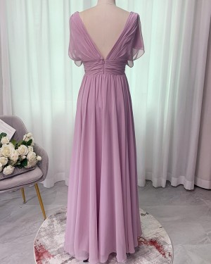 Chiffon V-Neck Lavender Ruched Bridesmaid Dress Bd2177