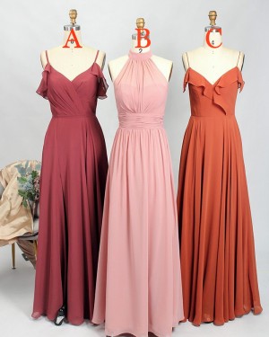 Fuchsia Cold Shoulder Ruched Chiffon Bridesmaid Dress Bd2178