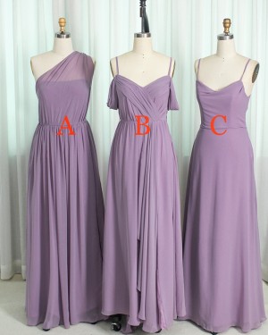 Lavender One Shoulder Pleated Chiffon Bridesmaid Dress Bd2179