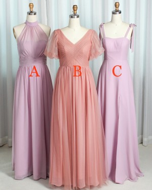 Ruched High Neck Chiffon Lavender Bridesmaid Dress Bd2180