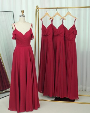 Cold Shoulder Burgundy Chiffon Bridesmaid Dress Bd2181