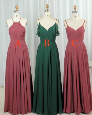 Ruched Fuchsia Halter Chiffon Bridesmaid Dress Bd2182