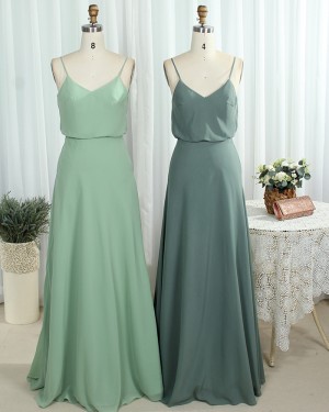 Spaghetti Straps Mint Chiffon Sheath Bridesmaid Dress Bd2183