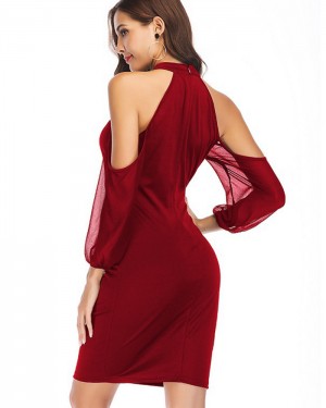 High Neck Red Bodycon Party Dress with Sleeves DG1015