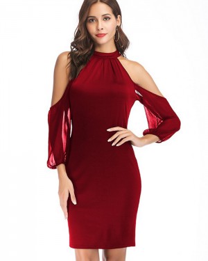 High Neck Red Bodycon Party Dress with Sleeves DG1015
