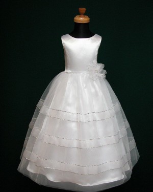 White Sparkle Tulle Jewel First Holy Communion Dress with Handmade Flower FC0005