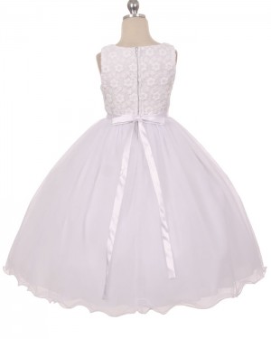 White Tulle Scoop Lace Bodice First Holy Communion Dress with Bowknot FC0012