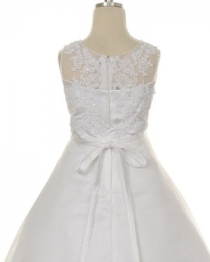 Appliqued Tulle Jewel Neck Tea Length Girl Dress FC0013