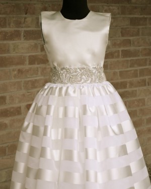 Satin Beading Appliqued High Neck First Holy Communion Dress FC0015