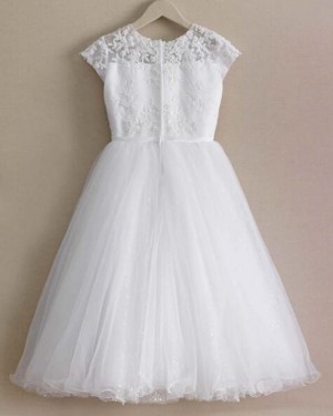 White Appliqued Bodice Jewel Girl Dress with Sparkle Skirt FC0017