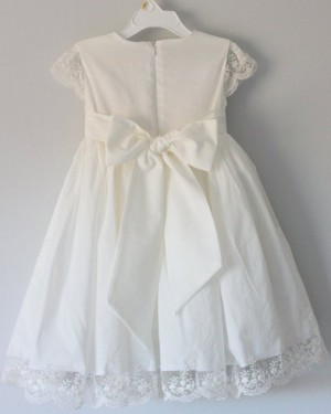 White Satin Jewel Girl Dress with Lace Appliques FC0025