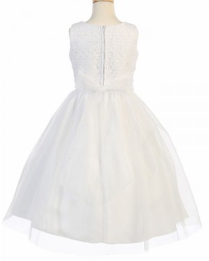 White Jewel Lace Bodice First Holy Communion Dress with Tulle Skirt FC0031