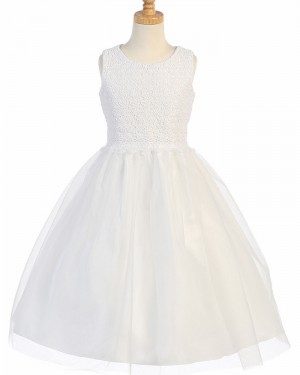 White Jewel Lace Bodice First Holy Communion Dress with Tulle Skirt FC0031