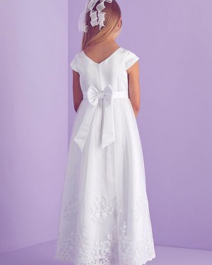 Jewel Neck Satin Appliqued First Communion Dress FG1031