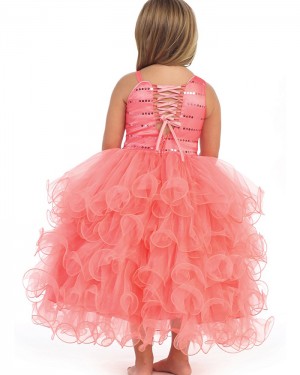 Asymmetric Beading Pink Ruffled Girl's Pageant Dress