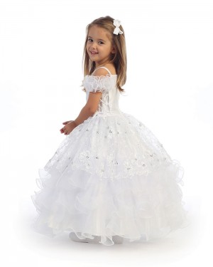 White Cold Shoulder Beading Ball Gown Girl's Pageant Dress