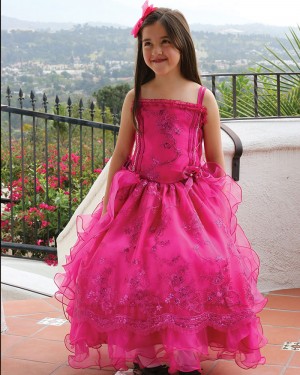 Red Appliqued Double Spaghetti Straps Ball Gown Pageant Dress for Girls