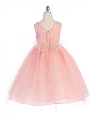 Pink Tulle Scoop Neck Dusty Ball Gown Pageant Dress with Beading Belt