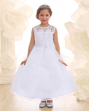 Lace Bodice White Jewel Sheer Prince Dress for Girls