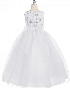 Ivory A-line Sequined Girl's Pageant Dress with Flower