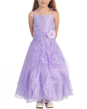 Lavender Square Beading Ruffled Girl's Pageant Dress with Flower