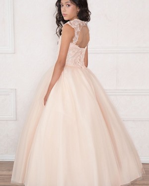 Lace High Neck Sheer Ball Gown Girl's Pageant Dress