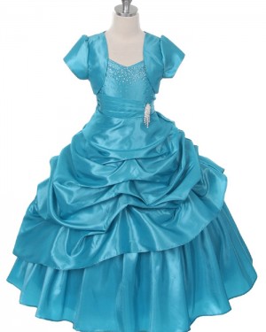 Ruffled Beading Green Taffeta Girl's Pageant Dress with Jacket
