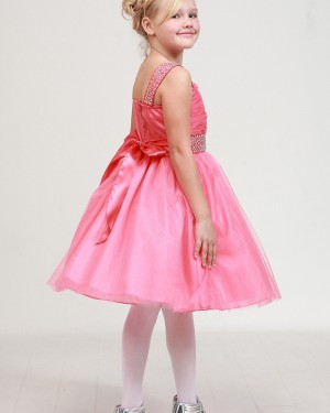 Ruched Beading Pink Square Girl's Pageant Dress