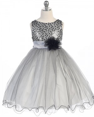 Blue Tulle Beading Pageant Dress for Girls with Flower