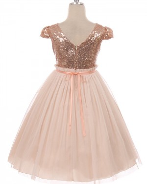 Gold Bodice Sequined Tulle Girl's Pageant Dress