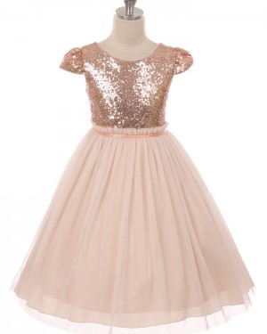 Gold Bodice Sequined Tulle Girl's Pageant Dress