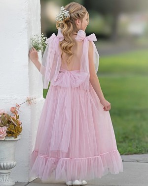 Ruched Dusty Pink Tulle V-neck Pageant Dress for Girls GP1067