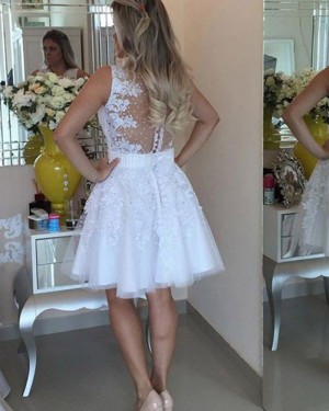 White Beading and Appliqued Amazing Round Neck Homecoming Dress HD3361