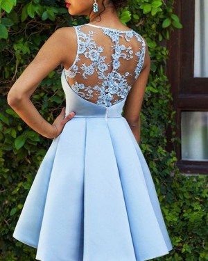 Pleated Jewel Lace Appliqued Satin Homecoming Dress HD3365