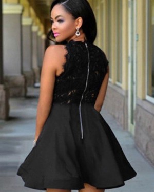 Black High Neck Lace Bodice Homecoming Dress HD3415
