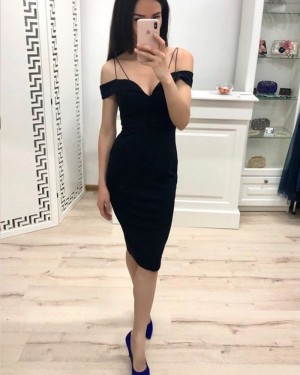 Simple Bodycon Cold Shoulder Black Party Dress HD3481