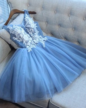 Appliqued Tulle V-neck 3D Flower Homecoming Dress HD3509