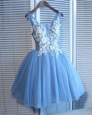 Appliqued Tulle V-neck 3D Flower Homecoming Dress HD3509