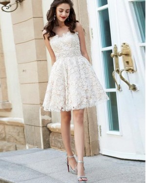 A-line Sweetheart White Lace Homecoming Dress HD3512