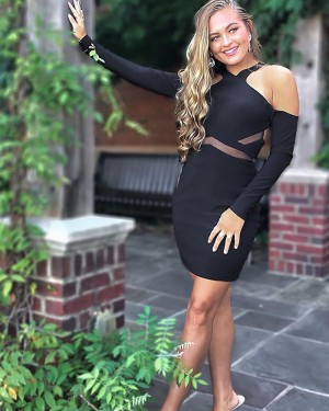 Black Bodycon Cold Shoulder Party Dress with Long Sleeves HD3538