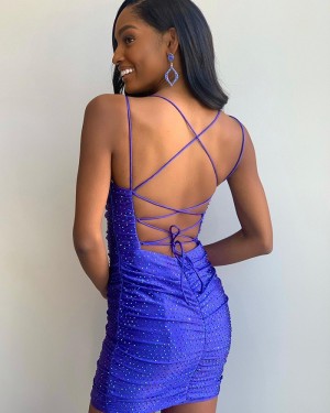 Spaghetti Straps Blue Beading Tight Short Homecoming Dress NHD3550